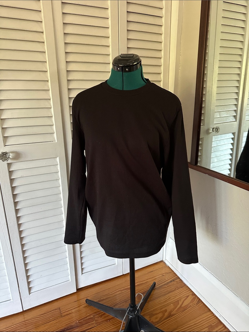 Adolfo Dominguez Dark Brown Ribbed Crewneck Sweatshirt